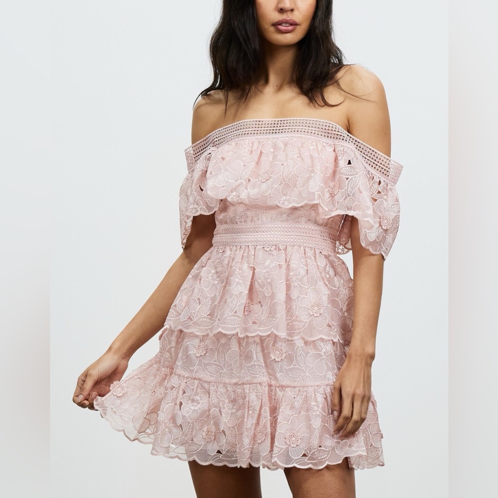 Brand New Self Portrait Blush 3D Flower Off the Shoulder Mini Dress, US4 (NWOT)